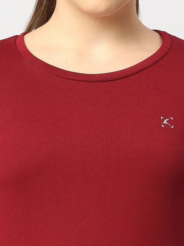 Women Maroon Solid Top - Crescent Crew-MR