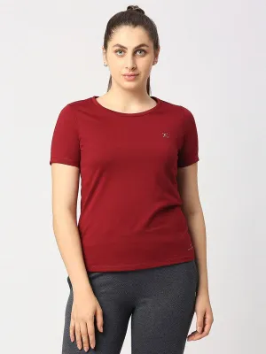 Women Maroon Solid Top - Crescent Crew-MR