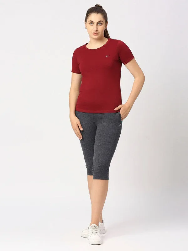 Women Maroon Solid Top - Crescent Crew-MR