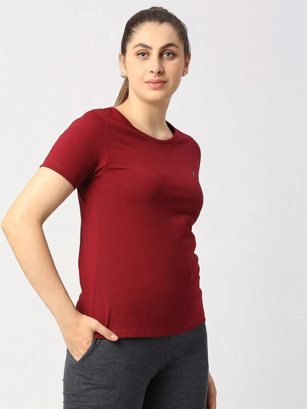 Women Maroon Solid Top - Crescent Crew-MR