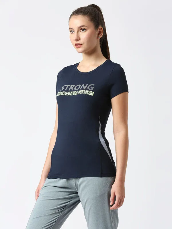 Women Navy Blue Printed Tops & T-Shirts-POWER PLAY_NY