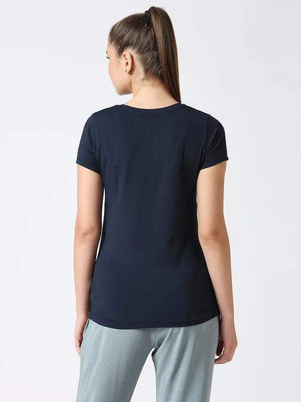 Women Navy Blue Printed Tops & T-Shirts-POWER PLAY_NY