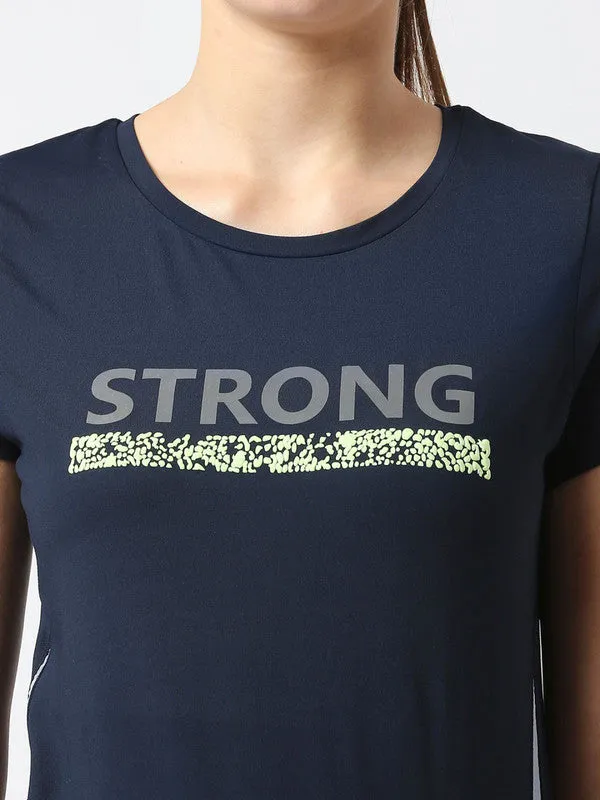 Women Navy Blue Printed Tops & T-Shirts-POWER PLAY_NY