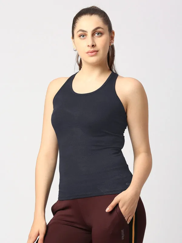 Women Navy Blue Solid  Racerback top - ADVENTURE RACER BACK-NB