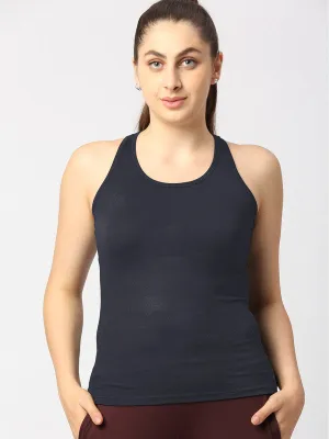 Women Navy Blue Solid  Racerback top - ADVENTURE RACER BACK-NB