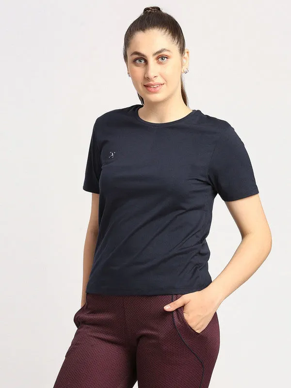 Women Navy Blue Solid Top - Rush Tee-C-NB