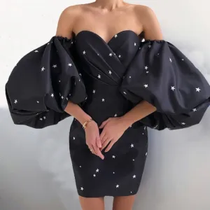 Women Sexy Off Shoulder Music Super Star Mini Grammy Dress