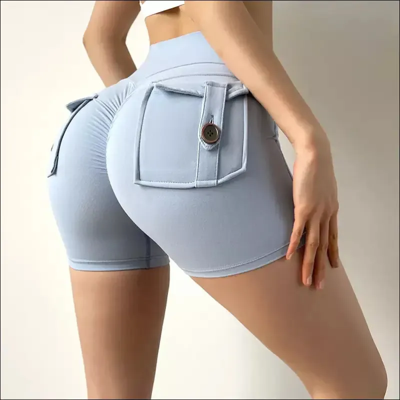 Women sport shorts pockets gym sexy high waist workout push up booty scrunch biker shorts pants