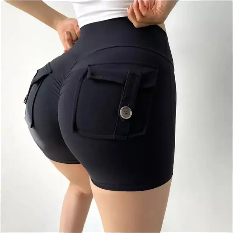 Women sport shorts pockets gym sexy high waist workout push up booty scrunch biker shorts pants