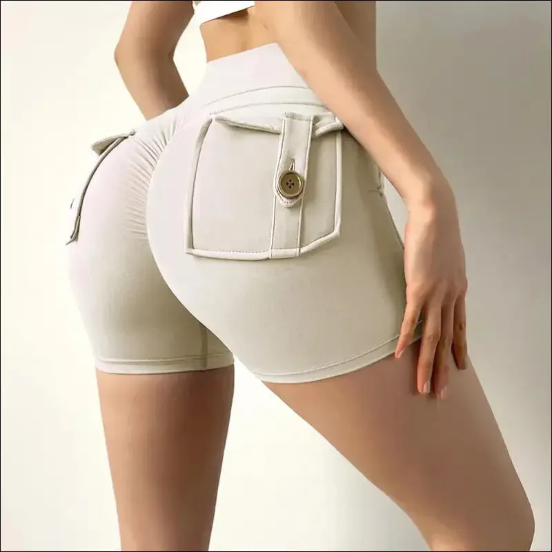Women sport shorts pockets gym sexy high waist workout push up booty scrunch biker shorts pants