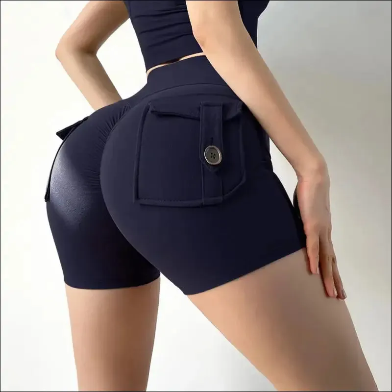 Women sport shorts pockets gym sexy high waist workout push up booty scrunch biker shorts pants