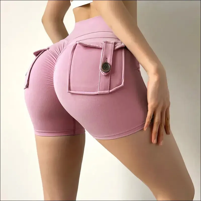 Women sport shorts pockets gym sexy high waist workout push up booty scrunch biker shorts pants
