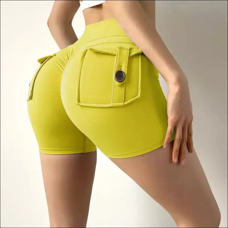 Women sport shorts pockets gym sexy high waist workout push up booty scrunch biker shorts pants
