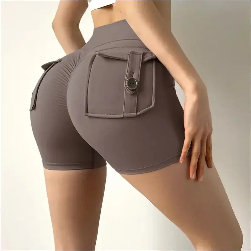 Women sport shorts pockets gym sexy high waist workout push up booty scrunch biker shorts pants