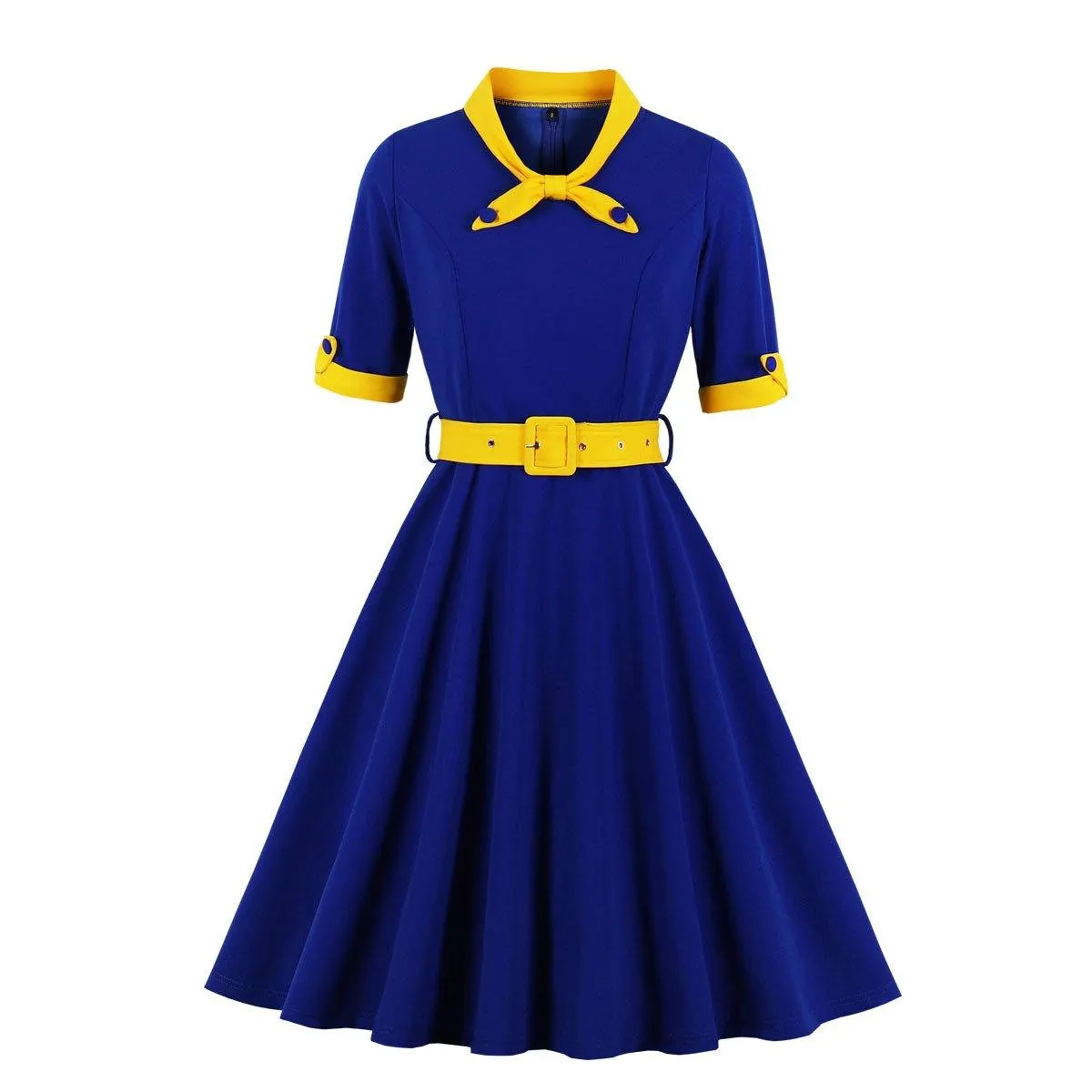 Women Vintage Short Sleeves Midi Dresses