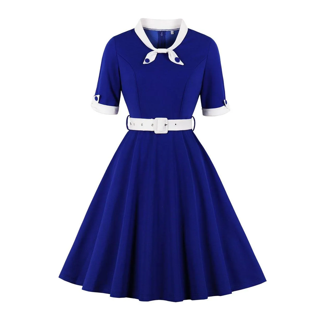 Women Vintage Short Sleeves Midi Dresses