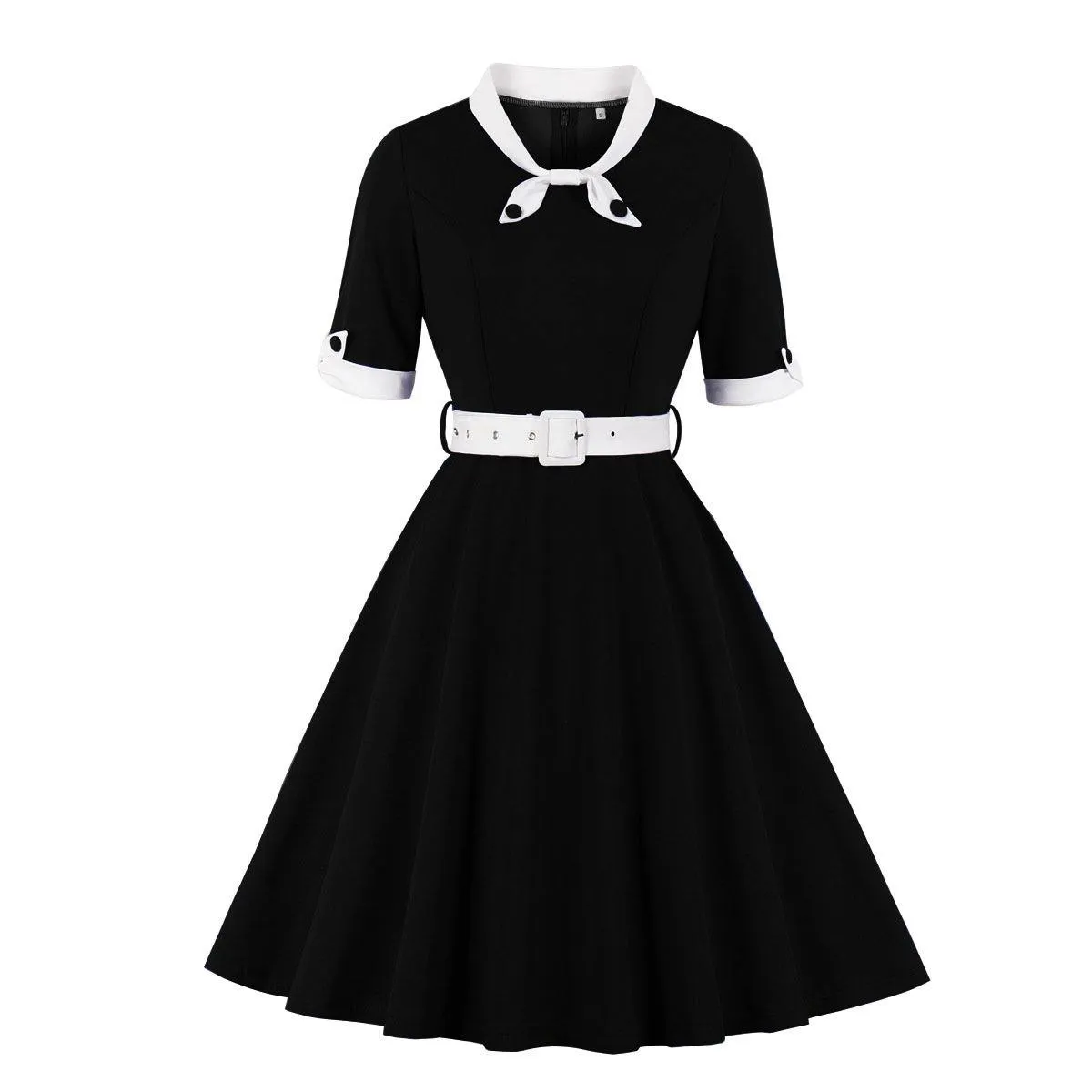 Women Vintage Short Sleeves Midi Dresses