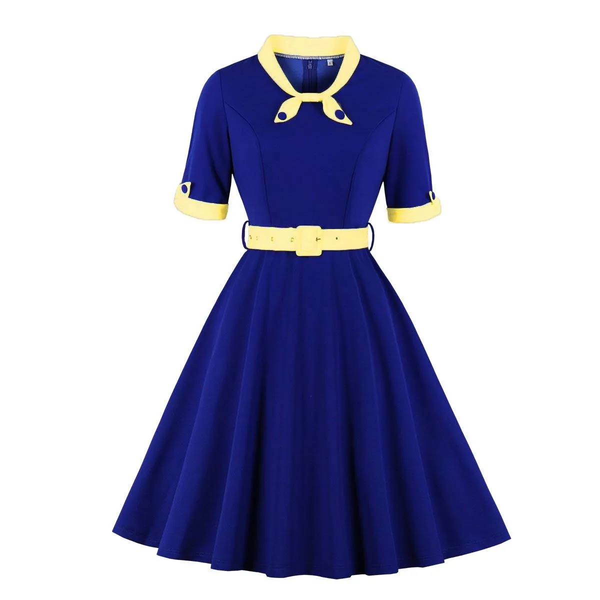 Women Vintage Short Sleeves Midi Dresses