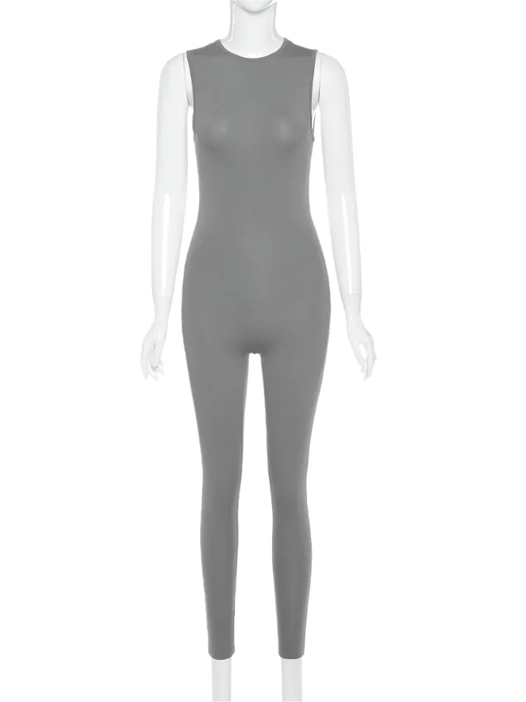 Women’s Casual Soft Stretchy Sleeveless Skinny Jumpsuit Activewear