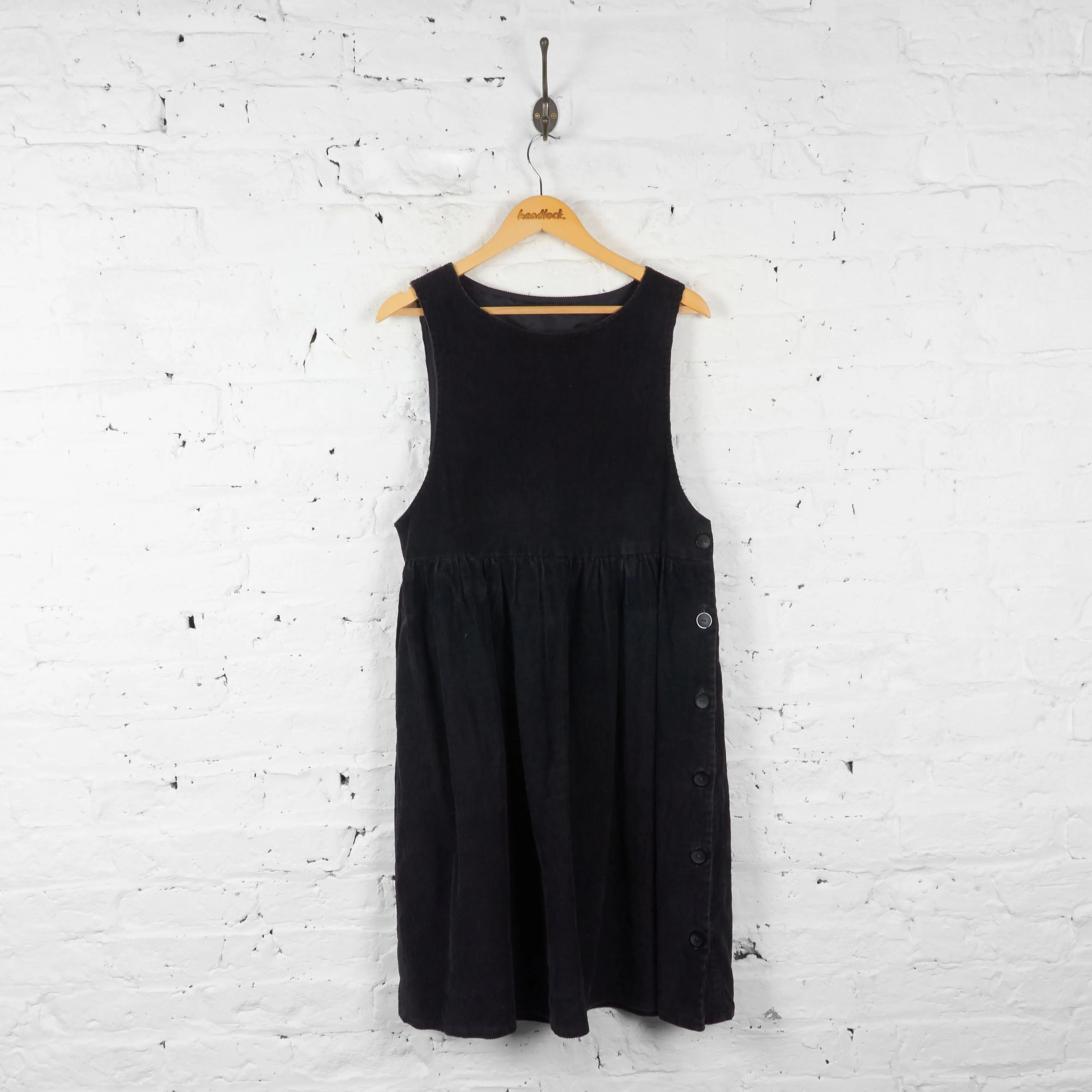 Womens Cord Pinafore Dress - Black - UK 14