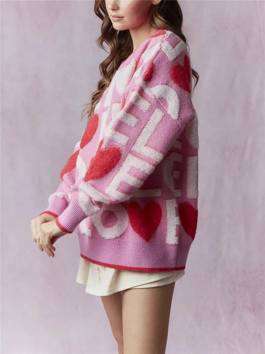 Women’s Heart Jacquard Knit Sweater