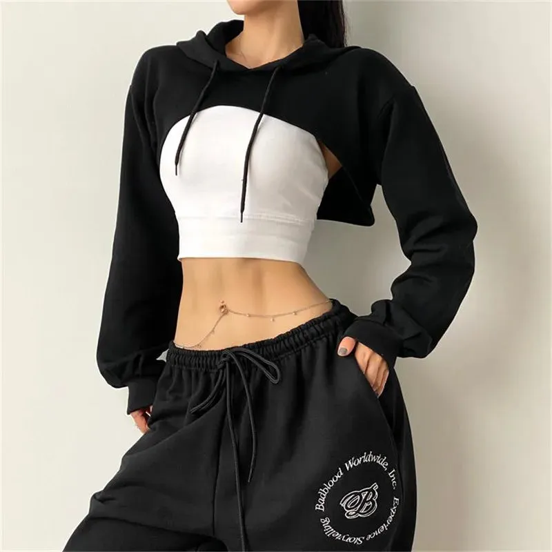 Women's Long Sleeve Hoodie Crop Top - Cotton Sports Shirt for Gym Workout, Yoga T-shirts