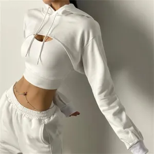Women's Long Sleeve Hoodie Crop Top - Cotton Sports Shirt for Gym Workout, Yoga T-shirts