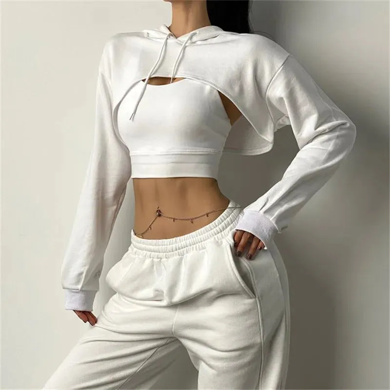 Women's Long Sleeve Hoodie Crop Top - Cotton Sports Shirt for Gym Workout, Yoga T-shirts