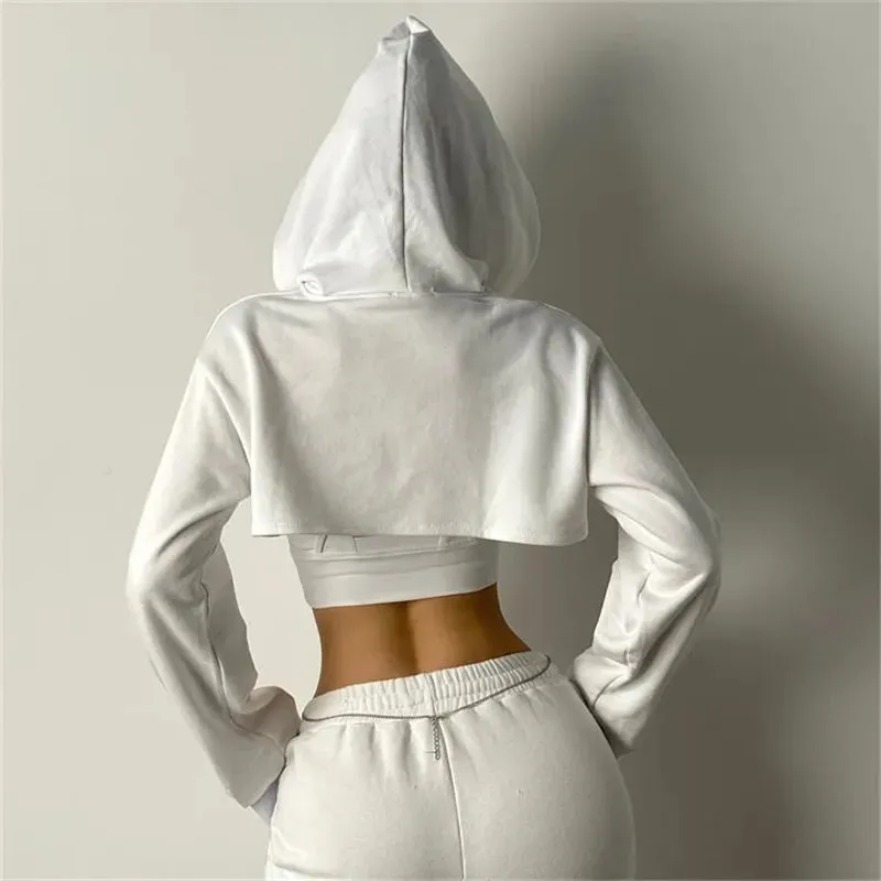 Women's Long Sleeve Hoodie Crop Top - Cotton Sports Shirt for Gym Workout, Yoga T-shirts