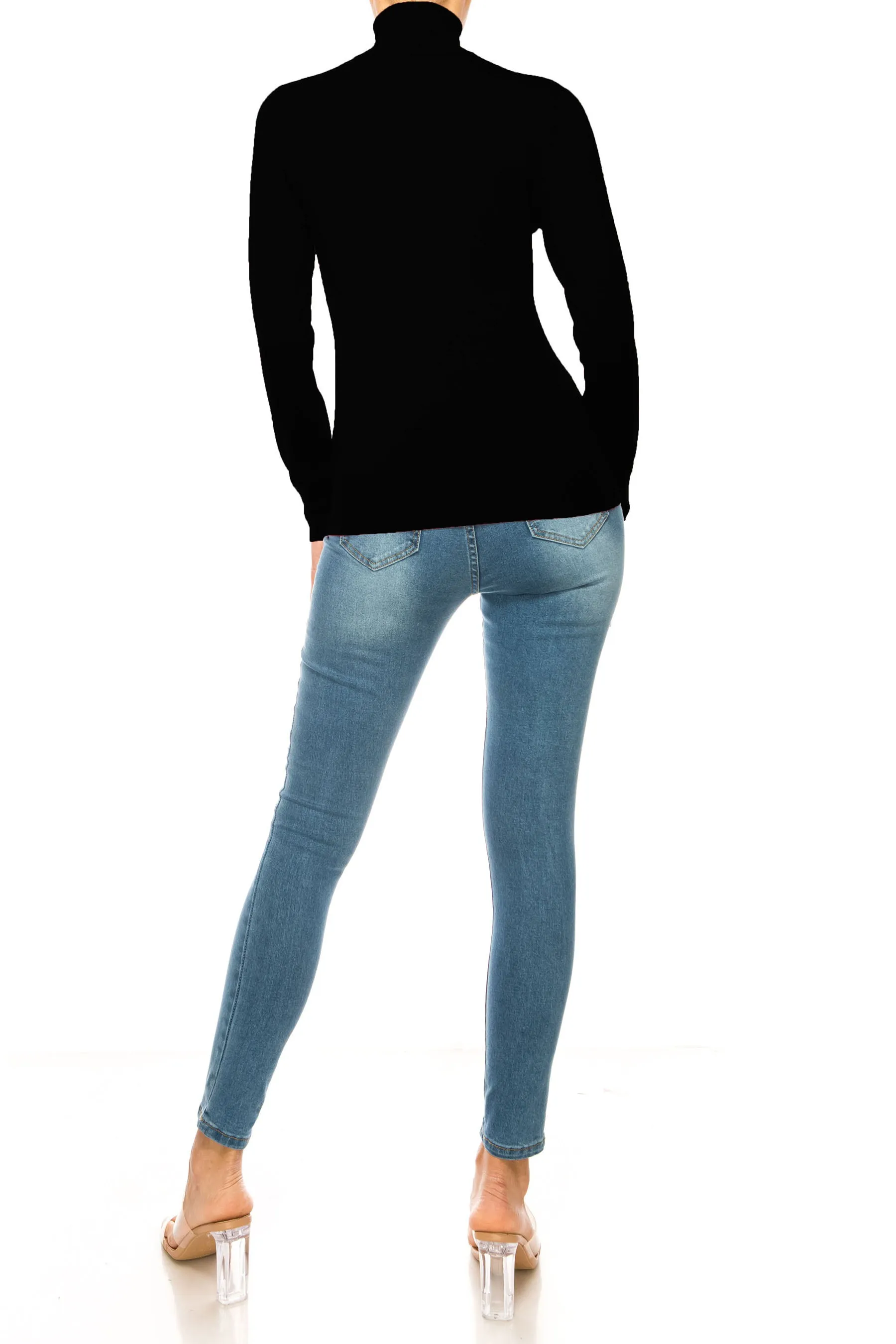 Women's Long Sleeve Turtleneck Semi Fitted Knitted Pullover Sweater Tops