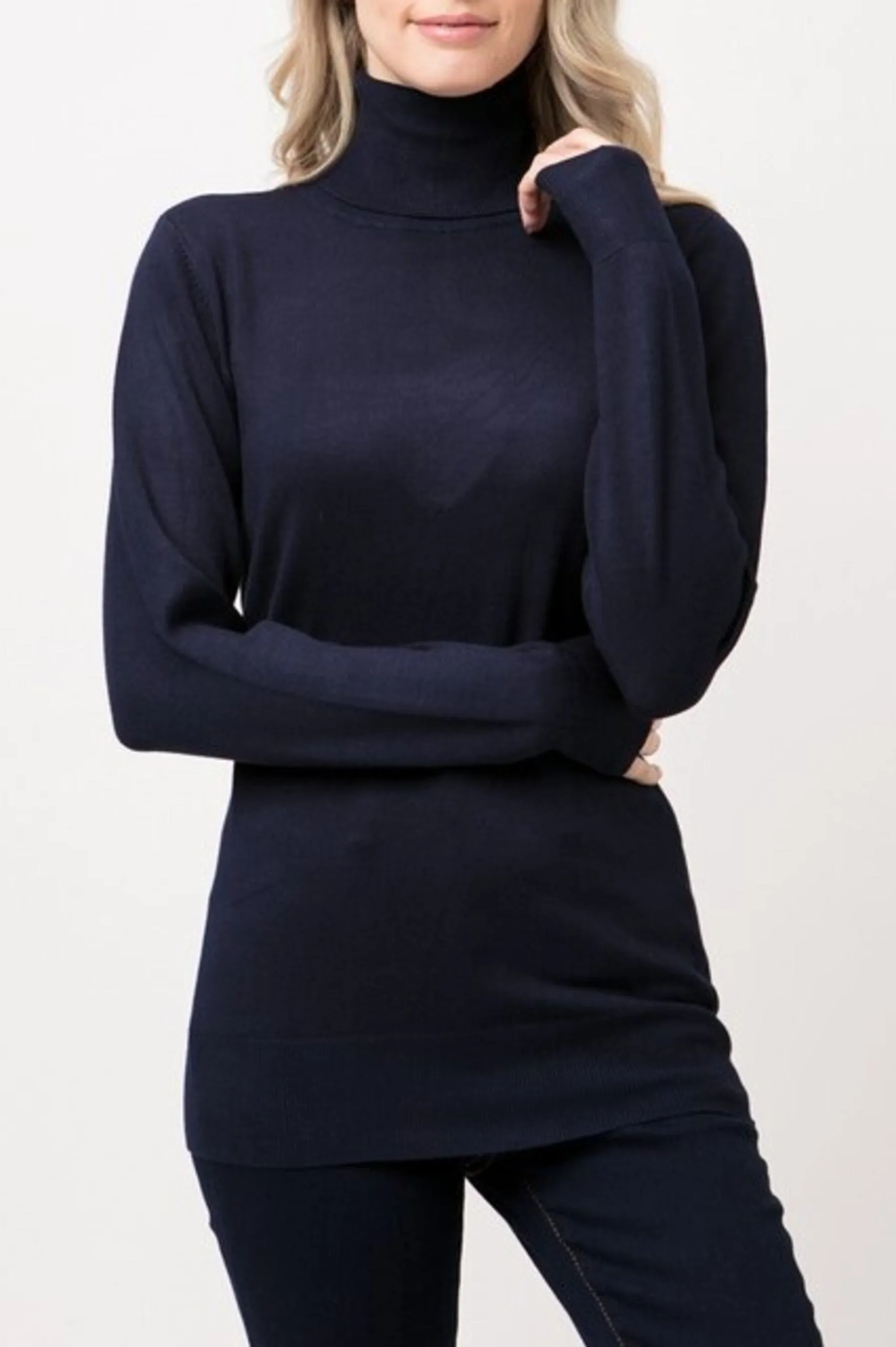 Women's Long Sleeve Turtleneck Semi Fitted Knitted Pullover Sweater Tops