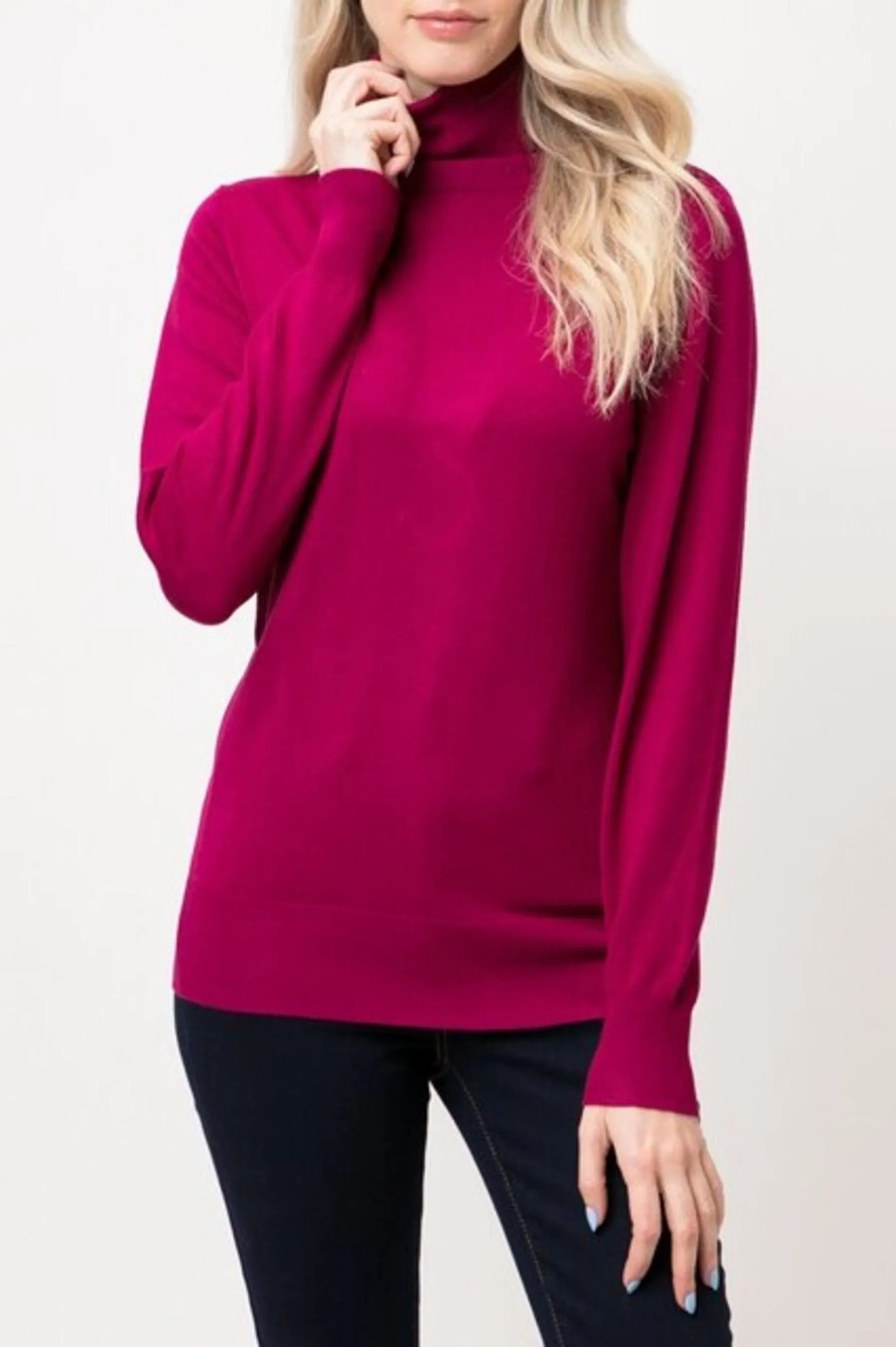 Women's Long Sleeve Turtleneck Semi Fitted Knitted Pullover Sweater Tops