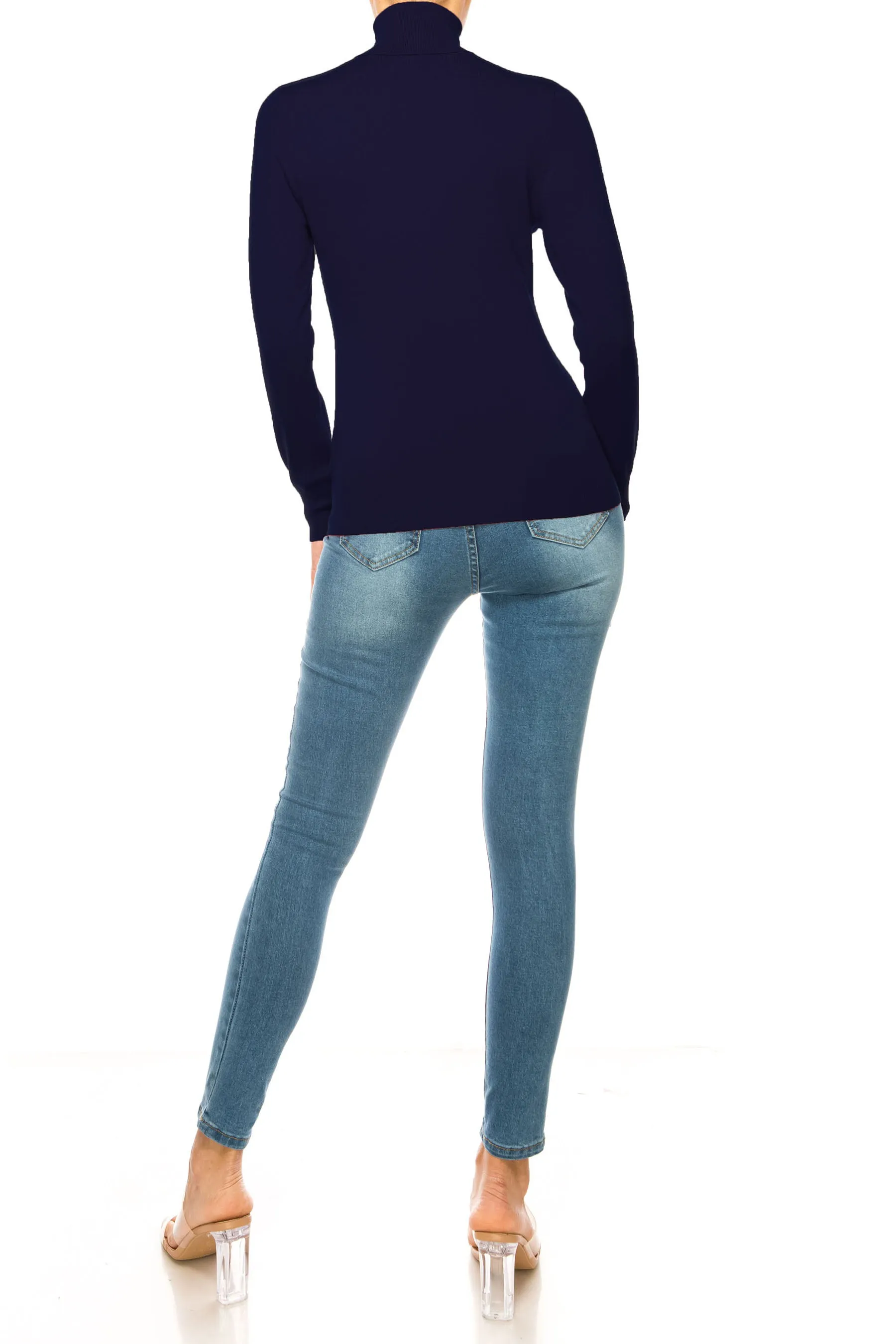 Women's Long Sleeve Turtleneck Semi Fitted Knitted Pullover Sweater Tops