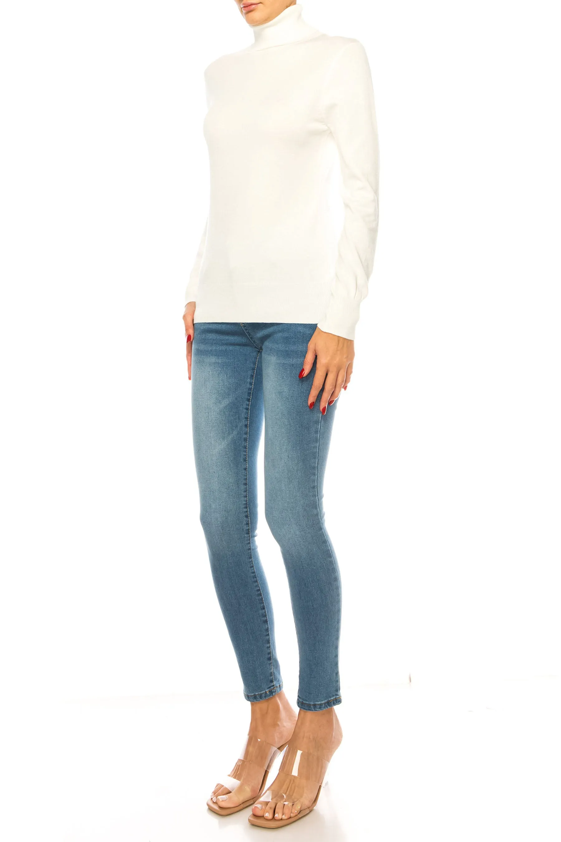 Women's Long Sleeve Turtleneck Semi Fitted Knitted Pullover Sweater Tops