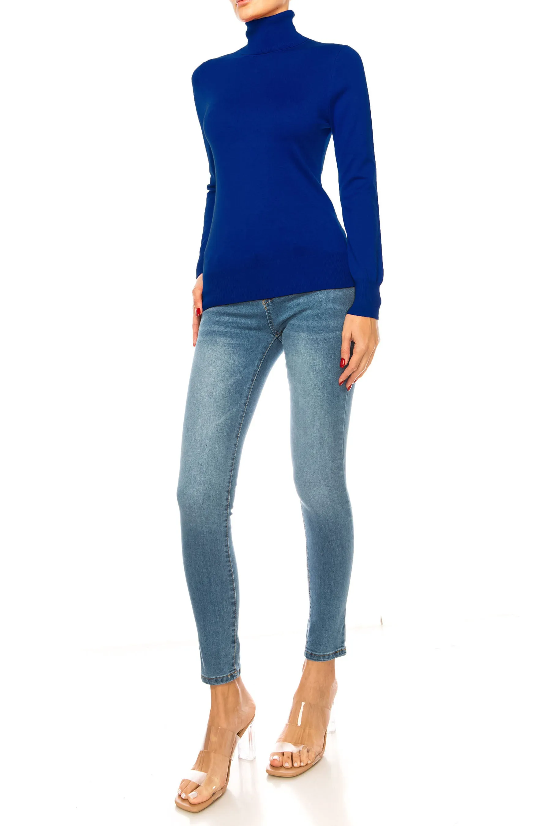 Women's Long Sleeve Turtleneck Semi Fitted Knitted Pullover Sweater Tops