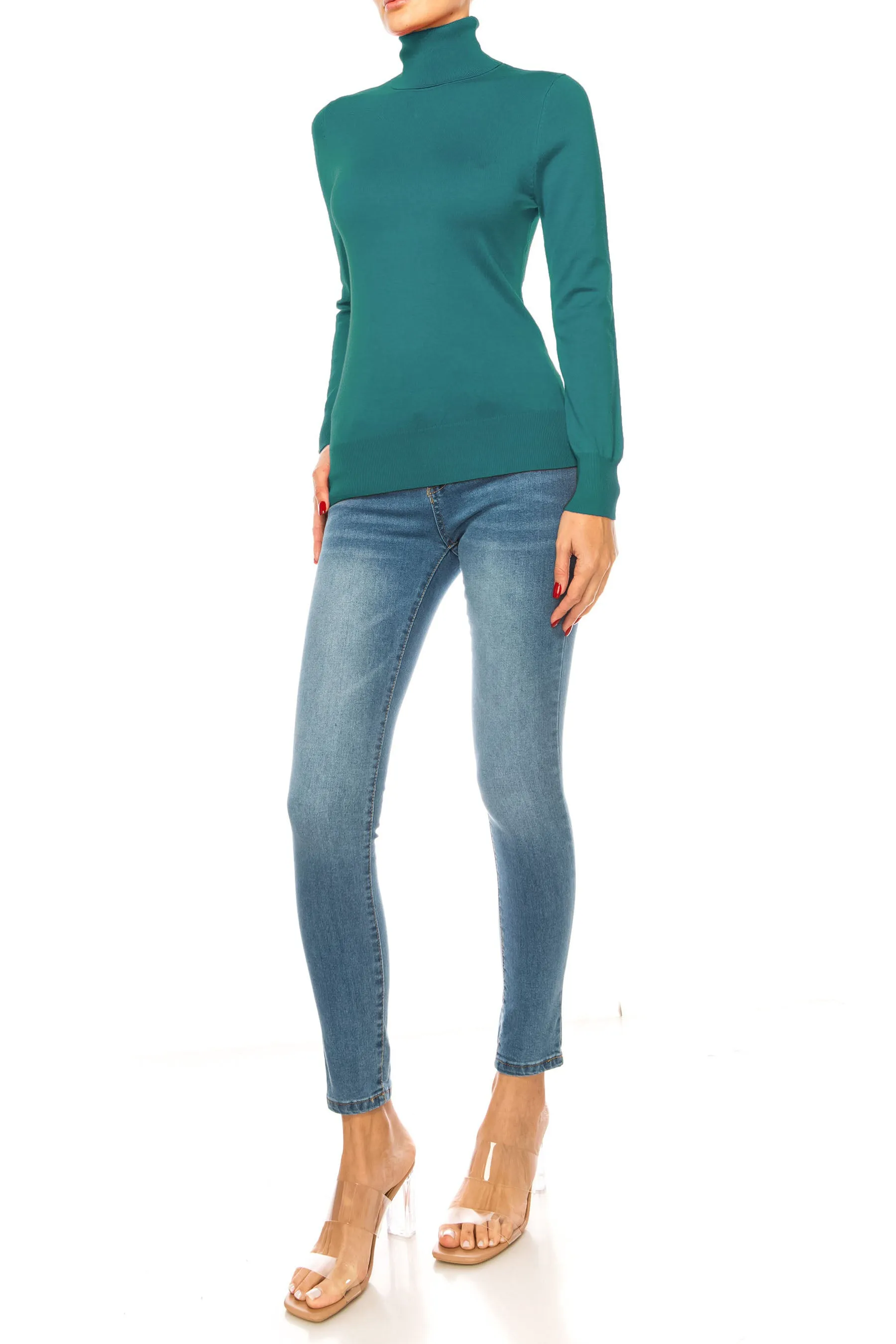 Women's Long Sleeve Turtleneck Semi Fitted Knitted Pullover Sweater Tops