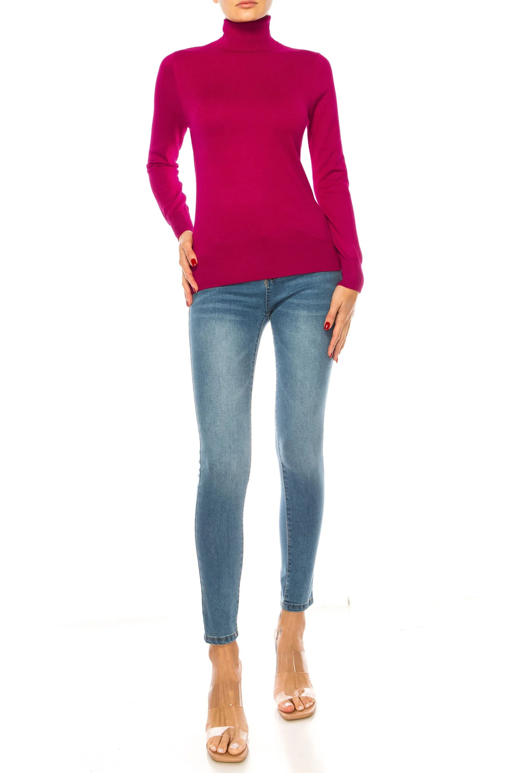 Women's Long Sleeve Turtleneck Semi Fitted Knitted Pullover Sweater Tops