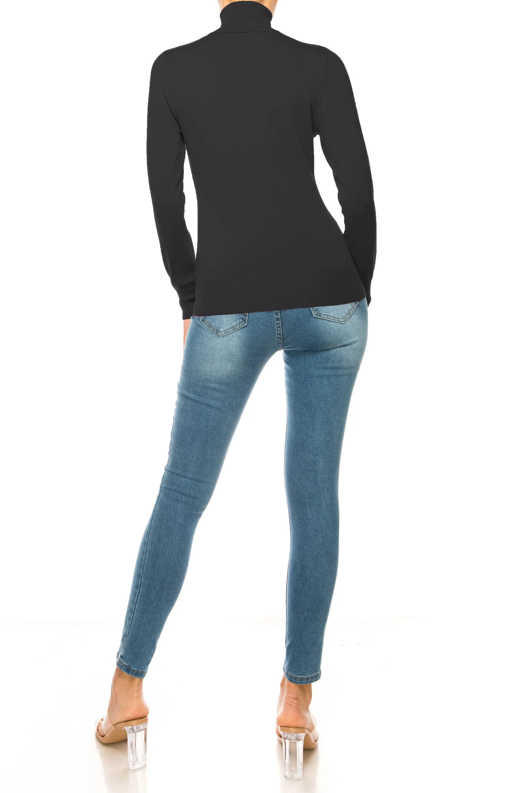 Women's Long Sleeve Turtleneck Semi Fitted Knitted Pullover Sweater Tops
