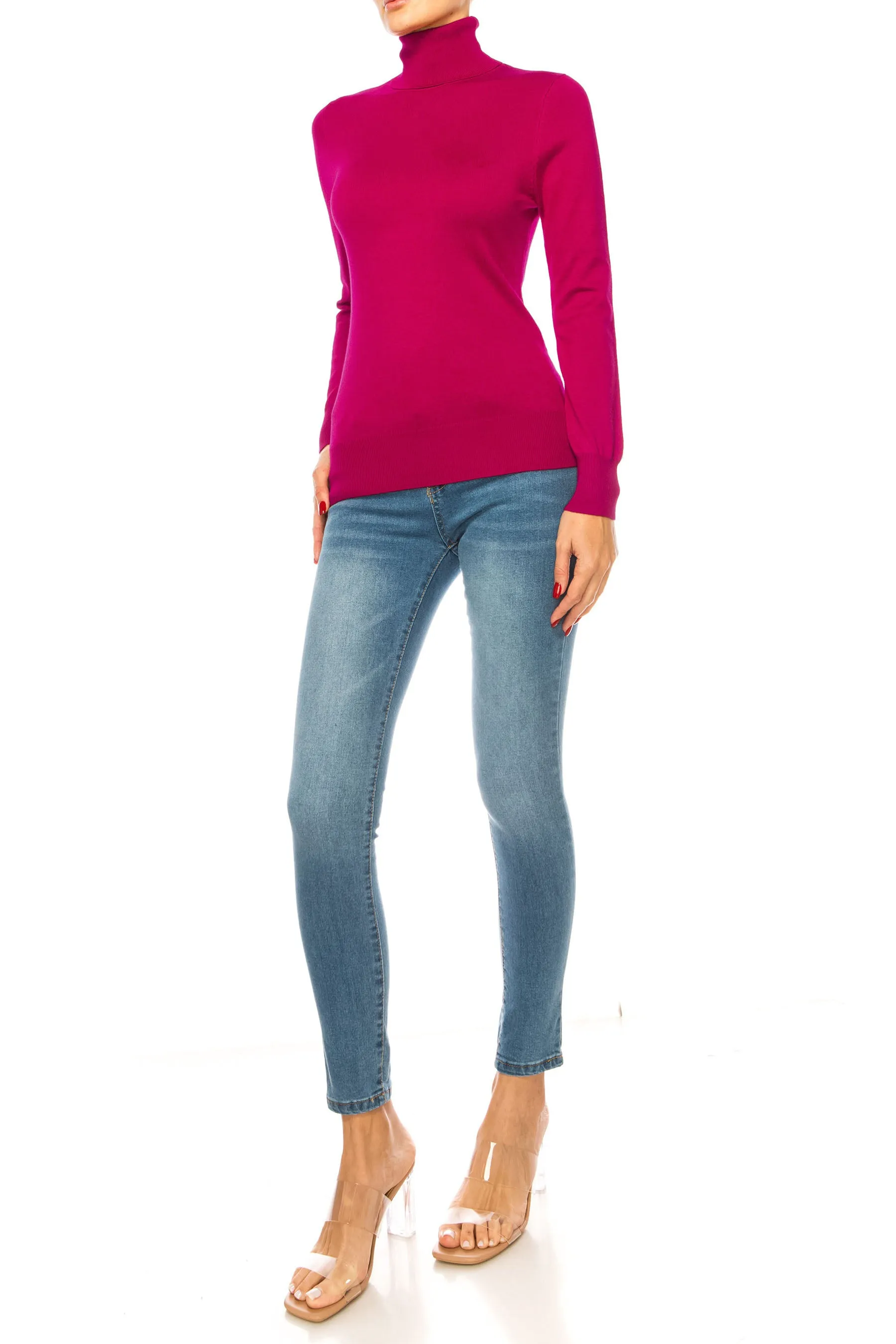 Women's Long Sleeve Turtleneck Semi Fitted Knitted Pullover Sweater Tops