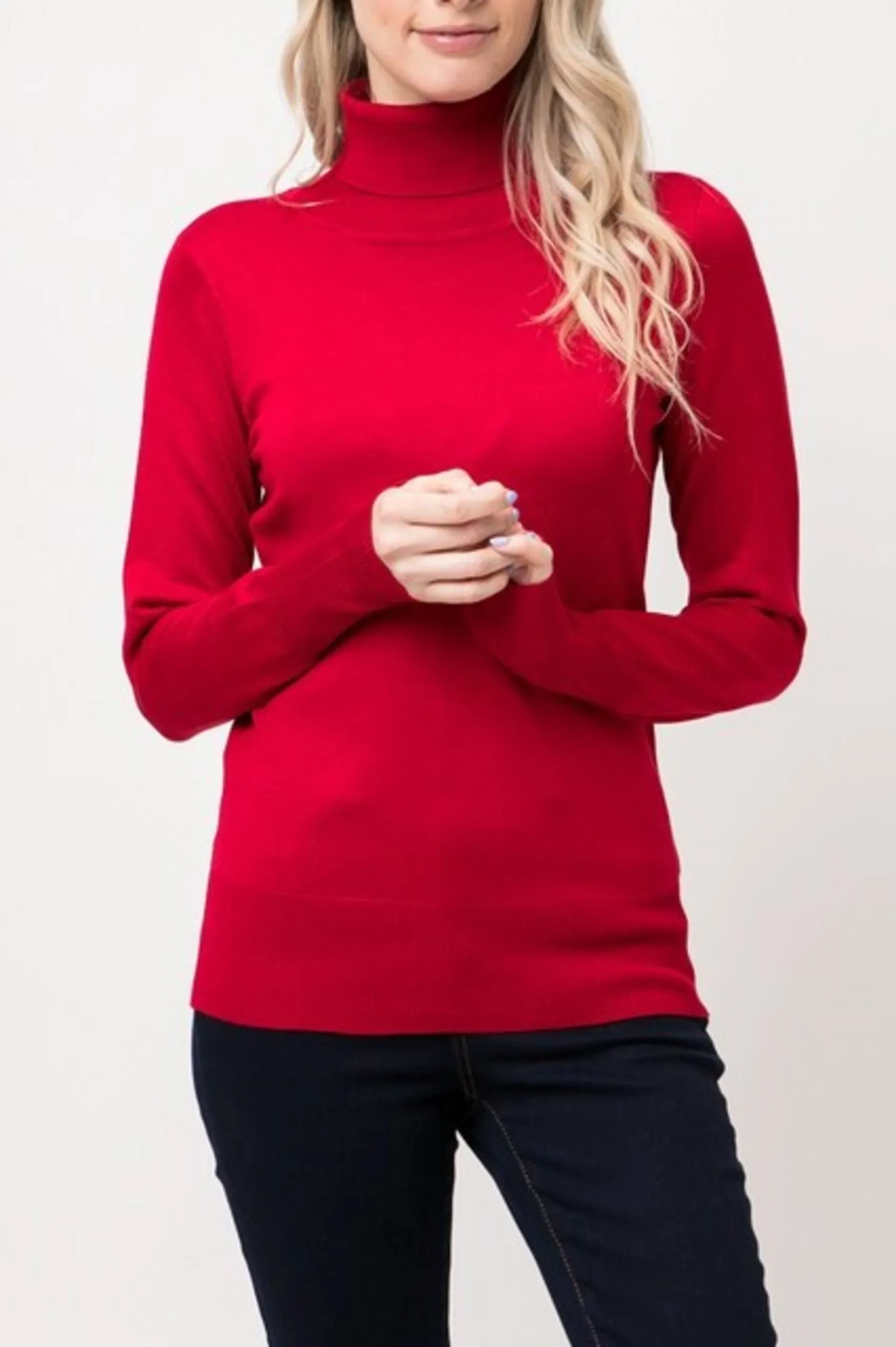 Women's Long Sleeve Turtleneck Semi Fitted Knitted Pullover Sweater Tops