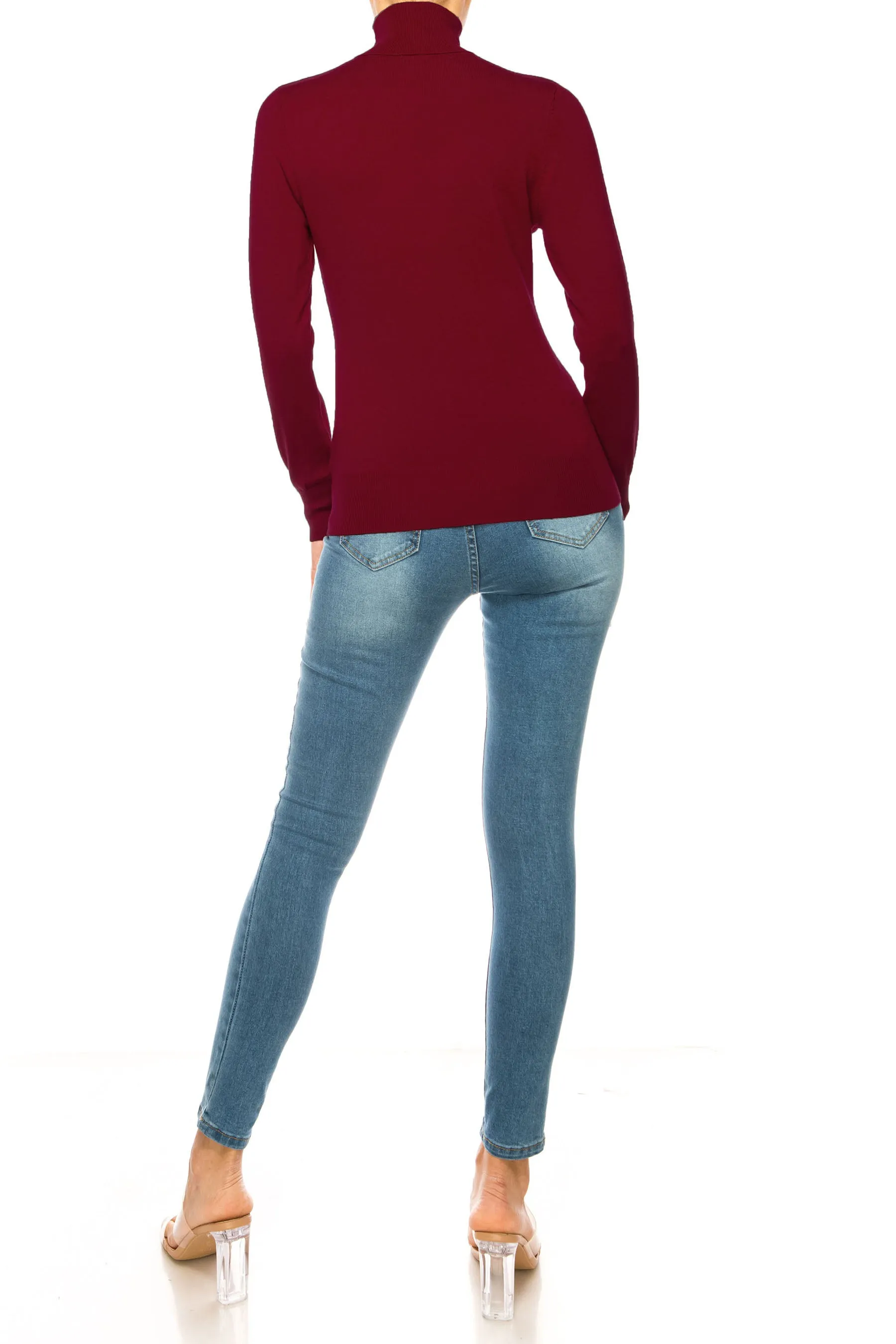 Women's Long Sleeve Turtleneck Semi Fitted Knitted Pullover Sweater Tops