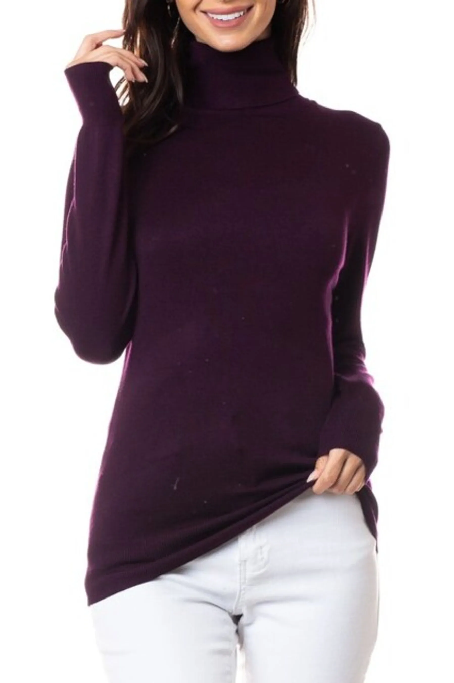 Women's Long Sleeve Turtleneck Semi Fitted Knitted Pullover Sweater Tops