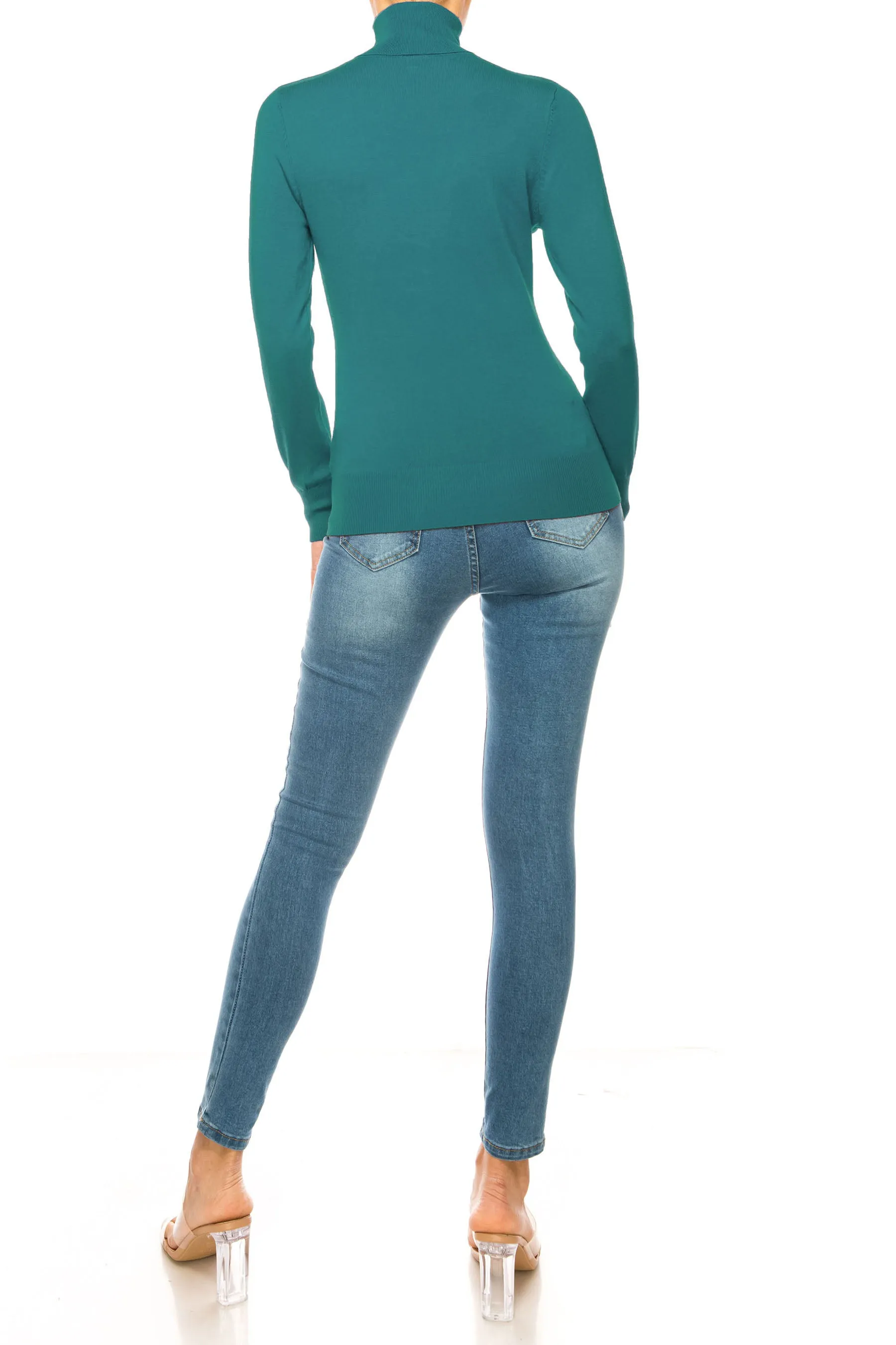 Women's Long Sleeve Turtleneck Semi Fitted Knitted Pullover Sweater Tops