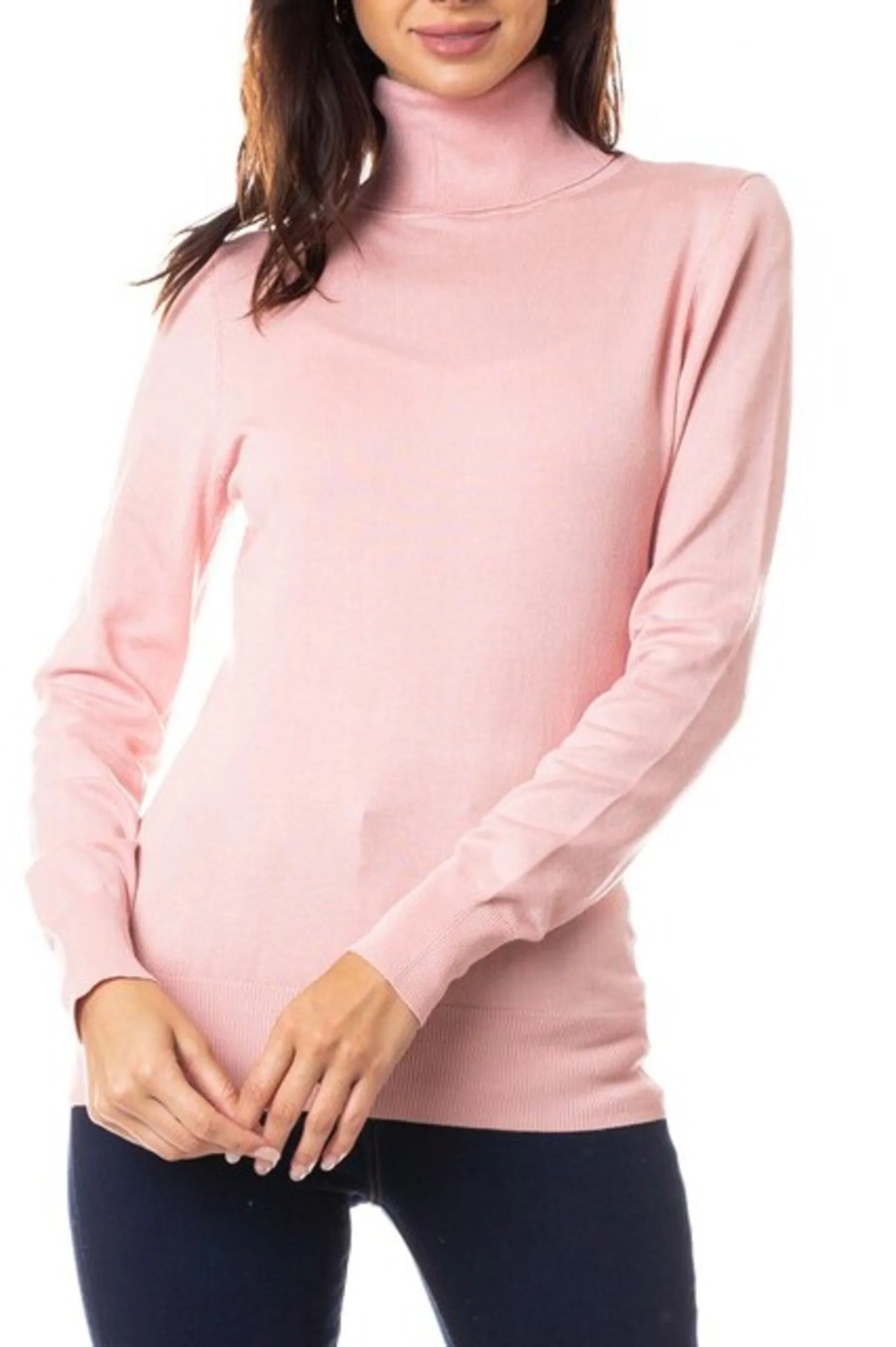 Women's Long Sleeve Turtleneck Semi Fitted Knitted Pullover Sweater Tops