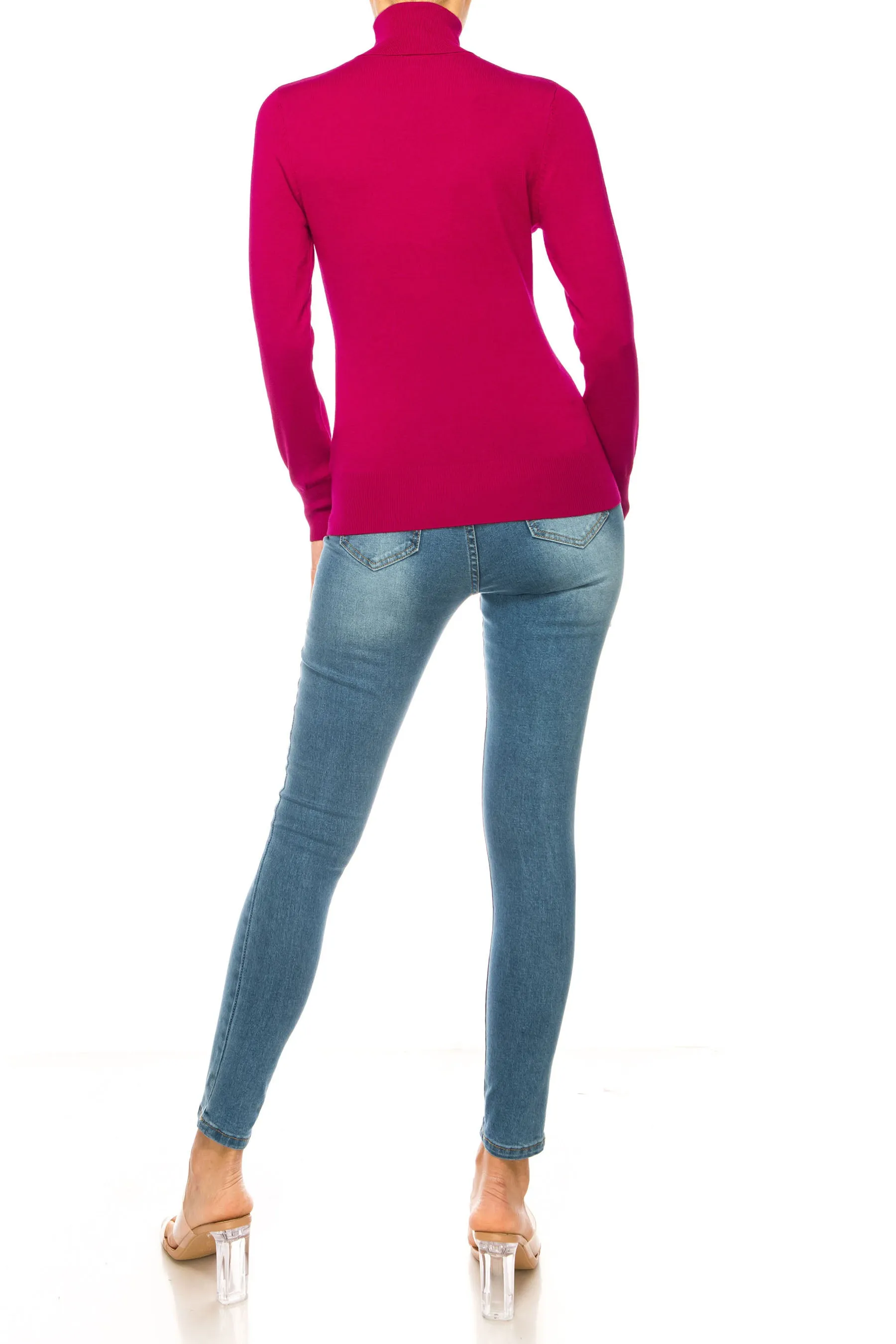 Women's Long Sleeve Turtleneck Semi Fitted Knitted Pullover Sweater Tops
