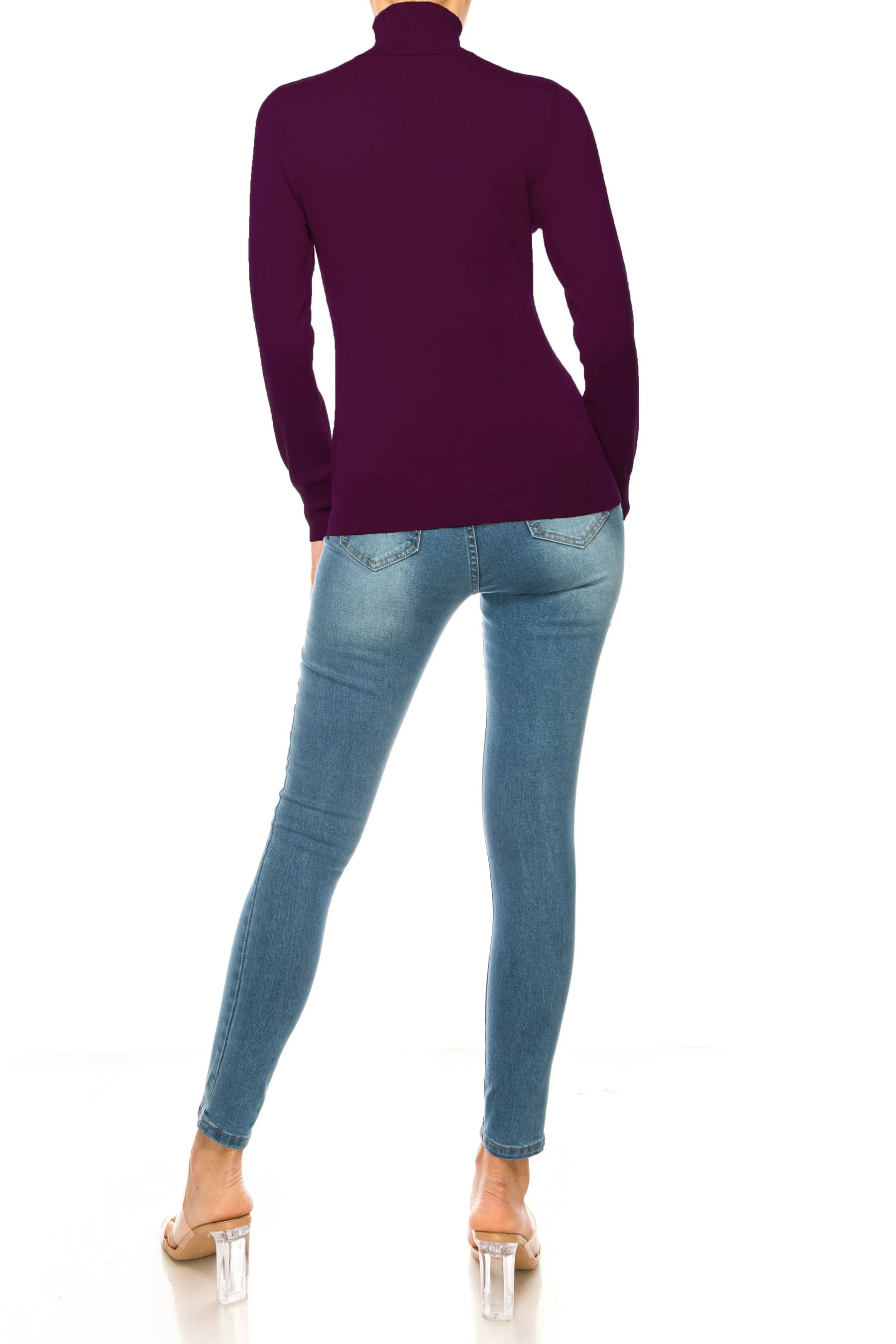 Women's Long Sleeve Turtleneck Semi Fitted Knitted Pullover Sweater Tops