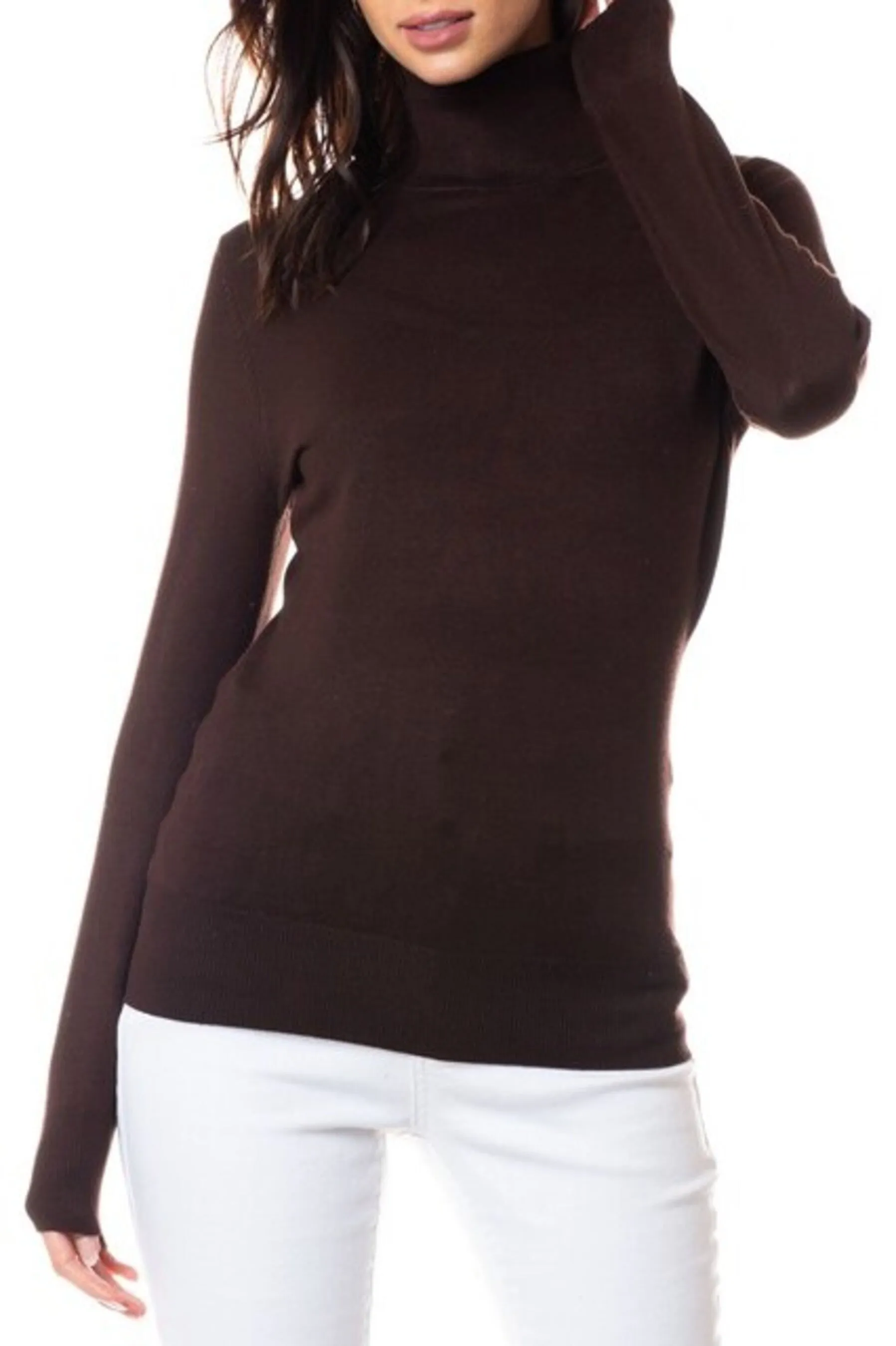 Women's Long Sleeve Turtleneck Semi Fitted Knitted Pullover Sweater Tops