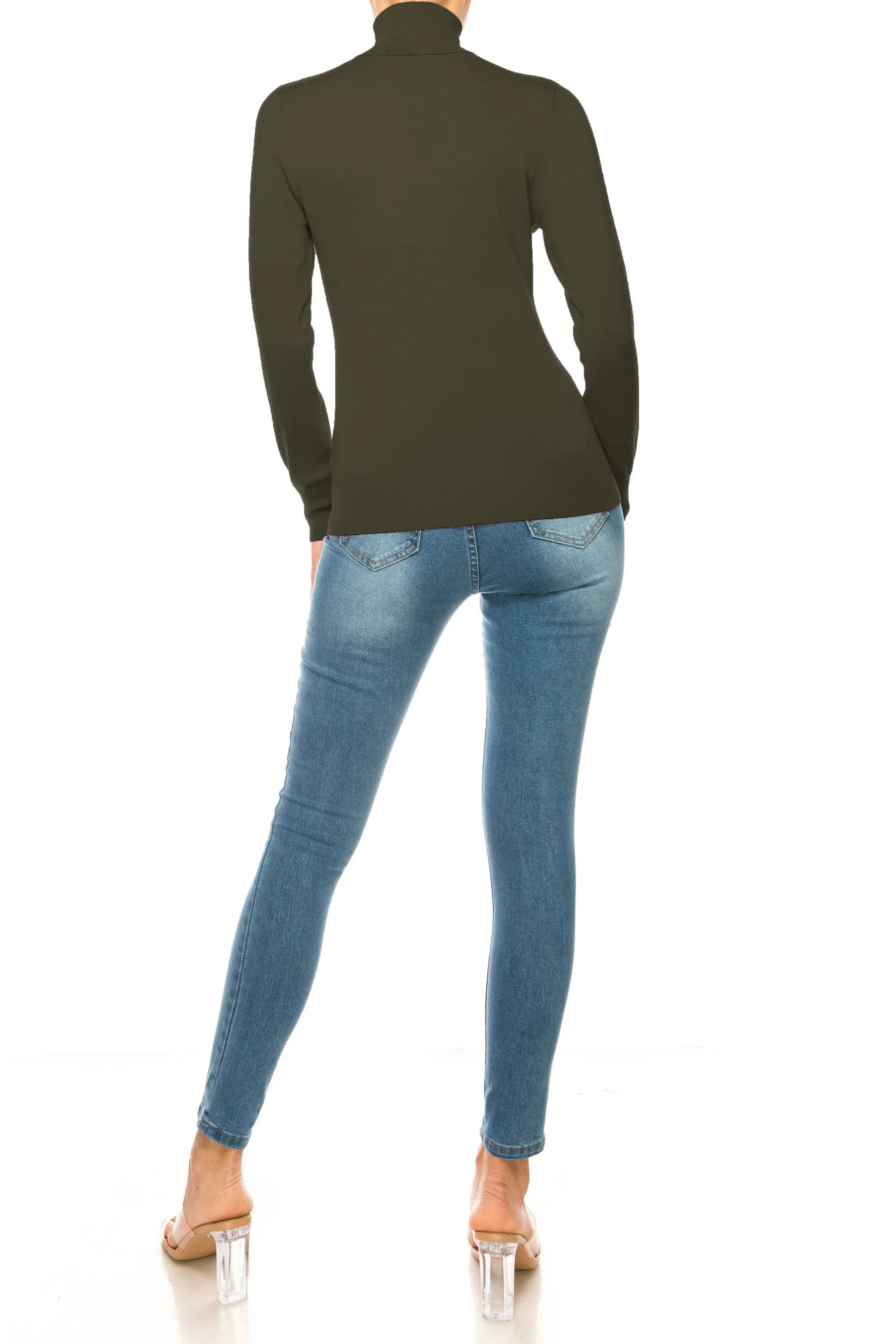 Women's Long Sleeve Turtleneck Semi Fitted Knitted Pullover Sweater Tops