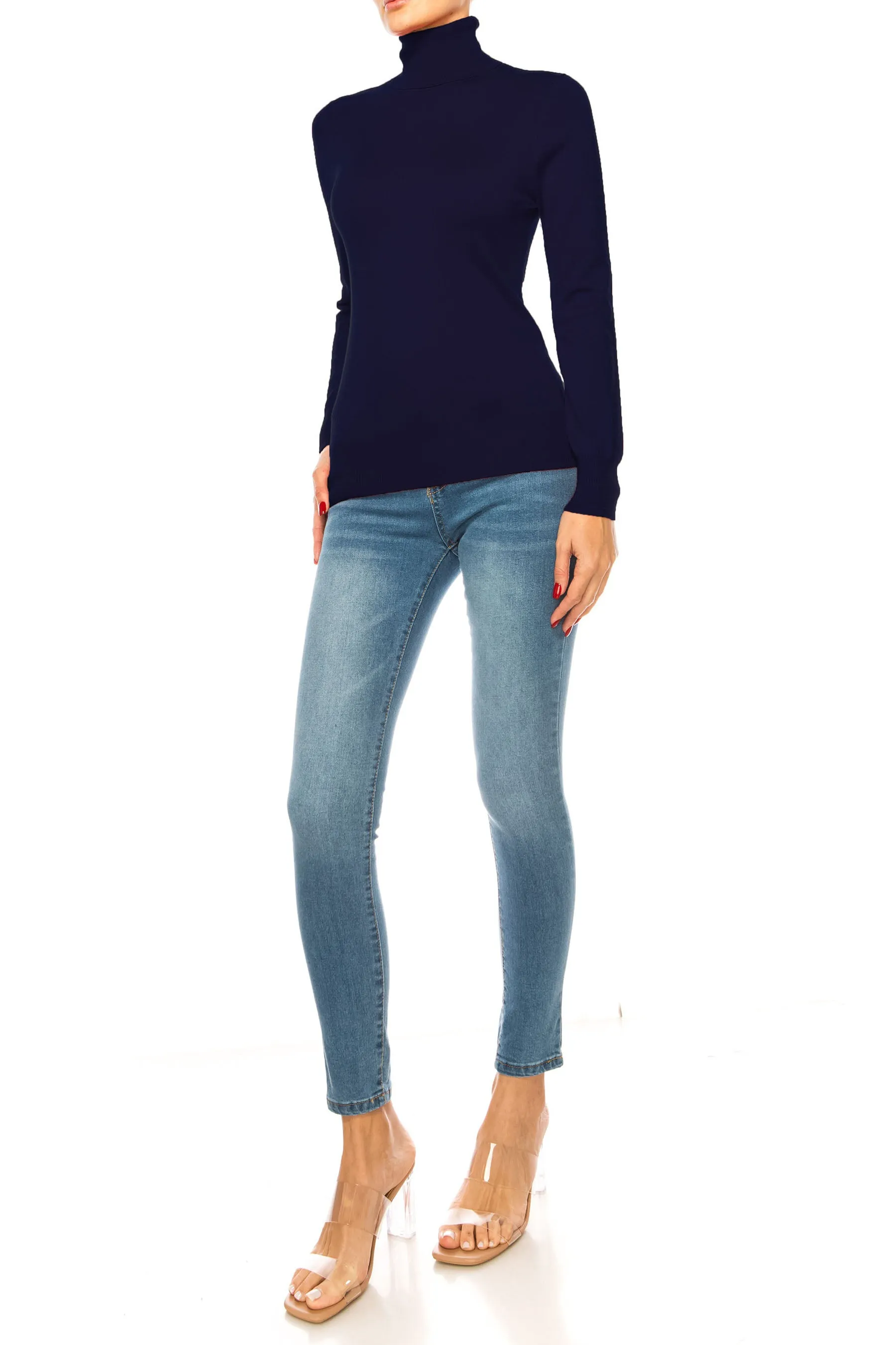 Women's Long Sleeve Turtleneck Semi Fitted Knitted Pullover Sweater Tops