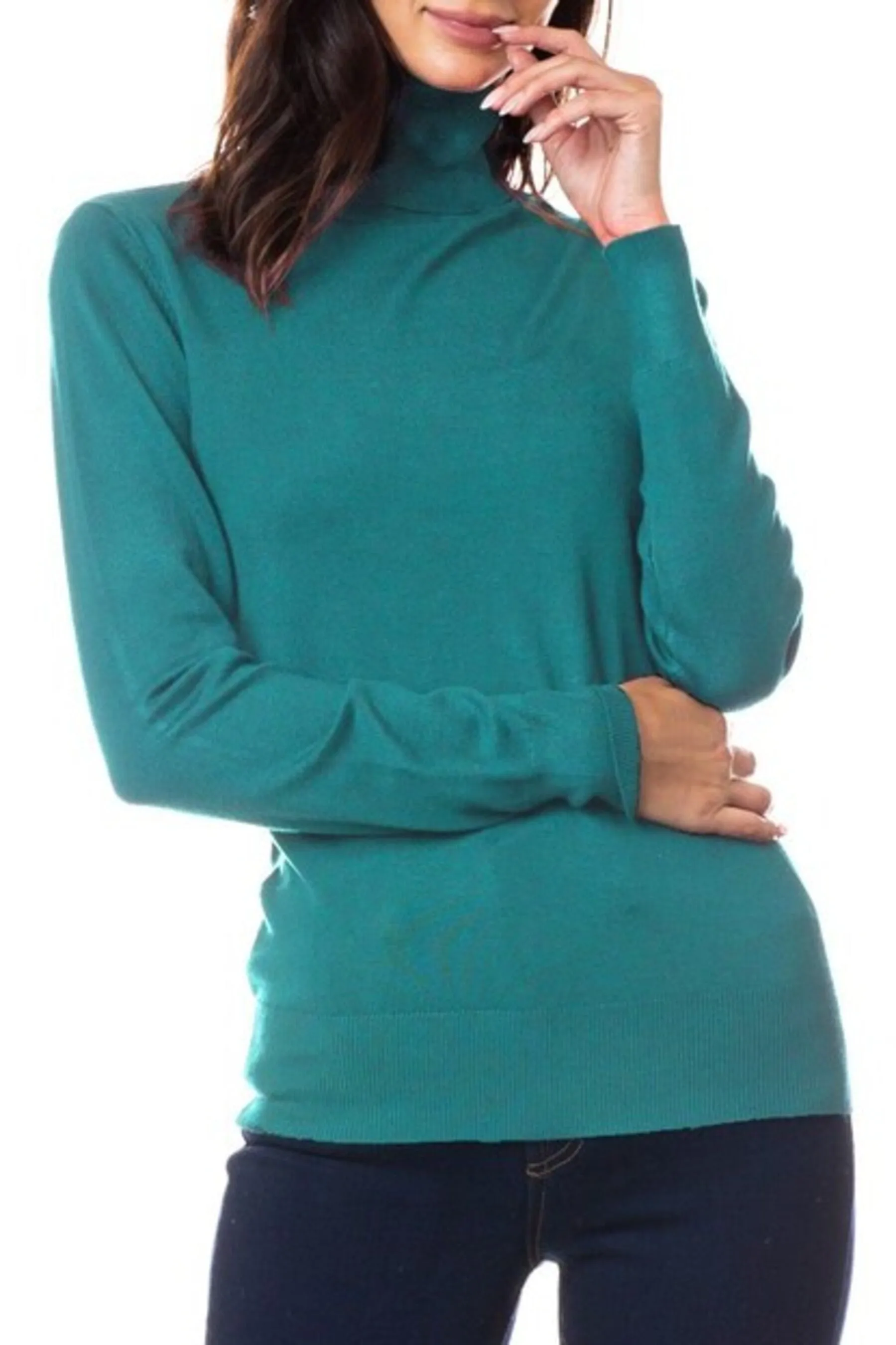Women's Long Sleeve Turtleneck Semi Fitted Knitted Pullover Sweater Tops
